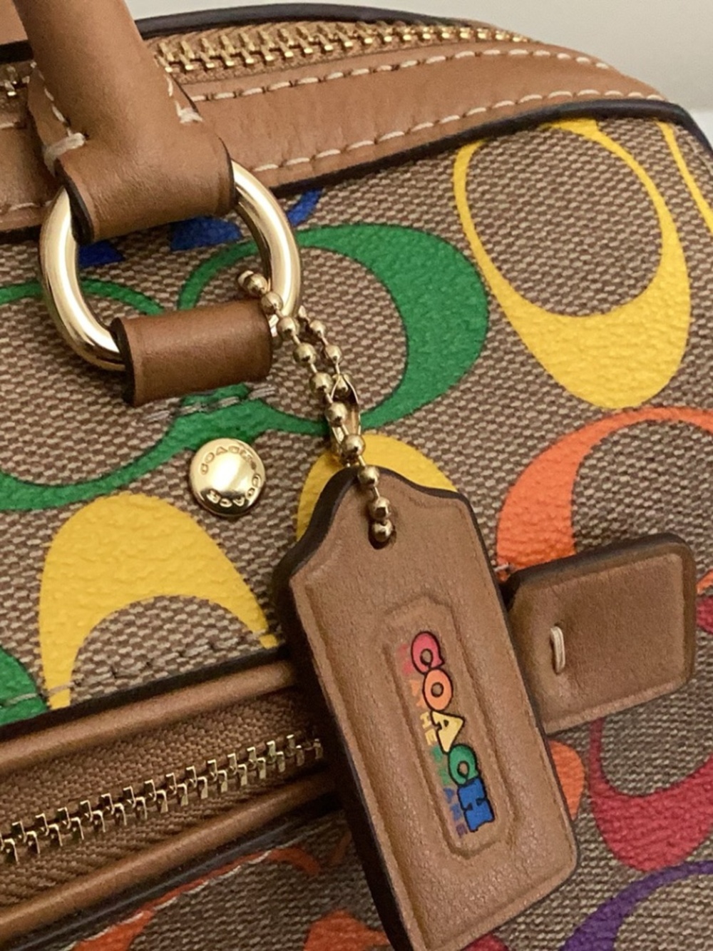 Coach Rainbow Signature Canvas Rowan Satchel Handbag New Without tags - Picture 10 of 11